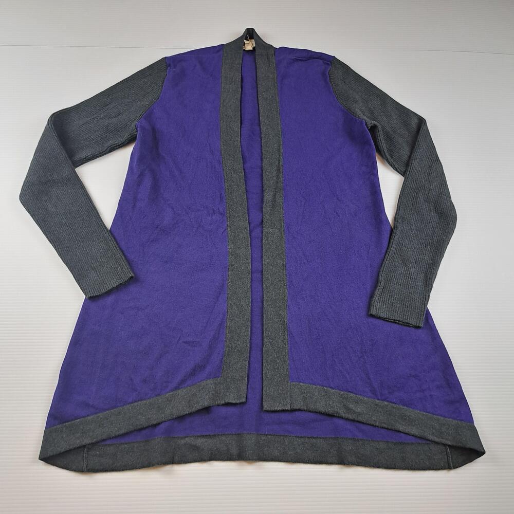Eileen Fisher Sweater Womens XS Purple Gray Open Front Long Cardigan Knit Duster